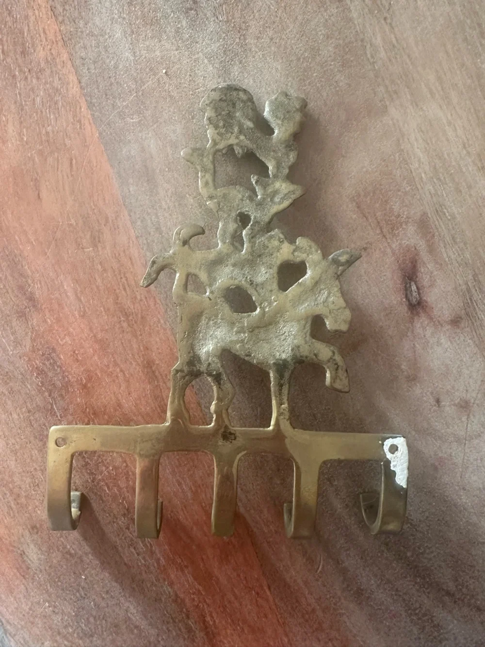 Vintage Solid Brass Town Musicians of Bremen Farm Animals Key Rack Wall Hook - Picture 3 of 3
